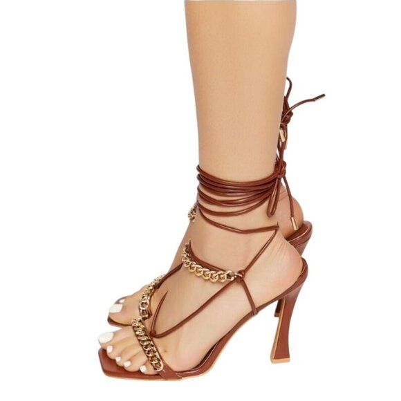Cape Robbin Brown Strappy Heels with Gold Chain - Picture 3 of 11